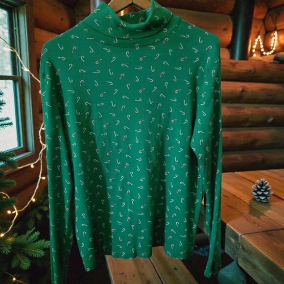 Vintage Faded Glory Green Turtleneck with Candy Canes Plus Size 20 - Picture 1 of 3